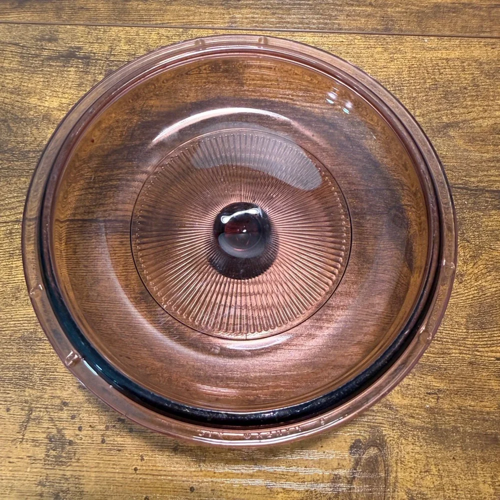 Vtg Pyrex Visions Cranberry V-1-C Glass Lid Rose Sunburst Replacement 6.5
